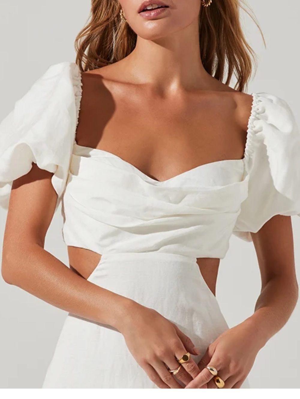 Astr Ivory Puff-Sleeve Cutout Maxi Dress